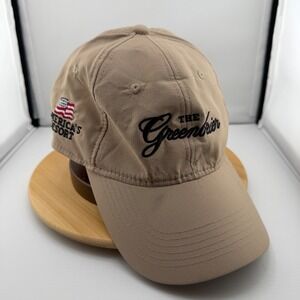 The Greenbrier Americas Resort Ahead Performance Golf Hat Tan Adjustable Mid Fit